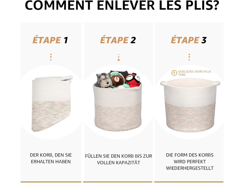  Panier coton linge sale 50 l, 38x35 cm, poignées, pour vêtements, jouets et serviettes  - Conforama E