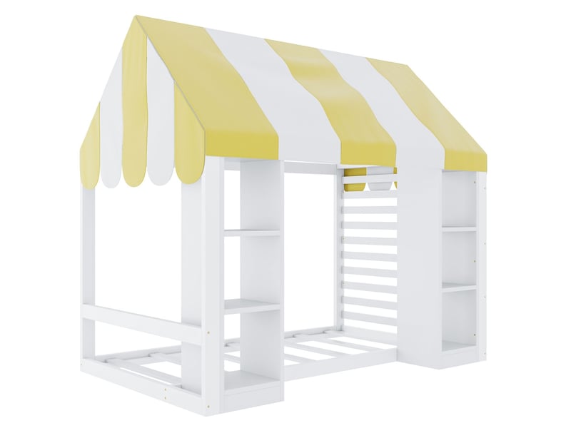  Lit enfant 90 x 200 cm style maison de campagne lit à baldaquin rangement ouvert à l’avant cadre en bois blanc  - Conforama E