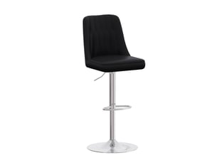 Lot de 2 tabourets de bar réglables 360°, dossier capitonné noir pu cuir, pieds métal argenté – idéal îlot de cuisine