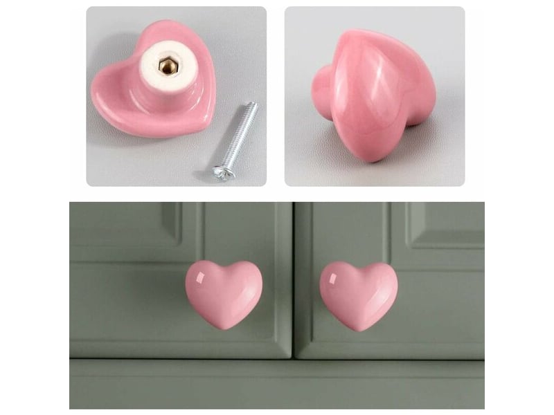  Amxcnoy 10 unités de boutons de porte en forme de cœur, boutons de céramique rose, conçus pour les armoires des chambres d'enfants  - Conforama D
