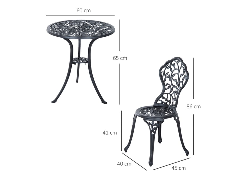  Ensemble de jardin 3 pièces comprenant 2 chaises d'extérieur et une table ronde en aluminium, noir  - Conforama E
