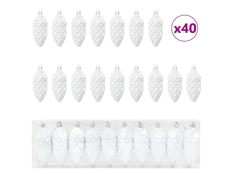 Boule de pomme de pin de noël 40 pcs blanc 4 x 9 cm plastique  - Conforama A
