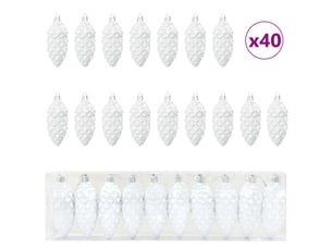 Boule de pomme de pin de noël 40 pcs blanc 4 x 9 cm plastique