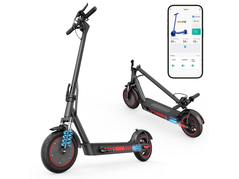  Trottinette électrique hiqis d9pro, double suspension, pneus alvéolés 10, noir  - Conforama A