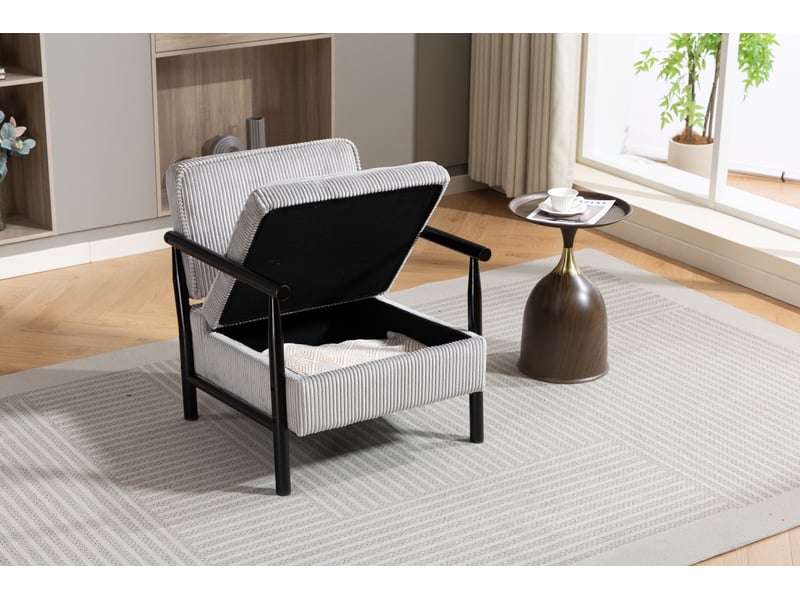  Fauteuil de salon moderne 83x66x73cm - coffre de rangement intégré, coussin lombaire amovible et structure en bois massif - velours côtelé - gris  - Conforama E