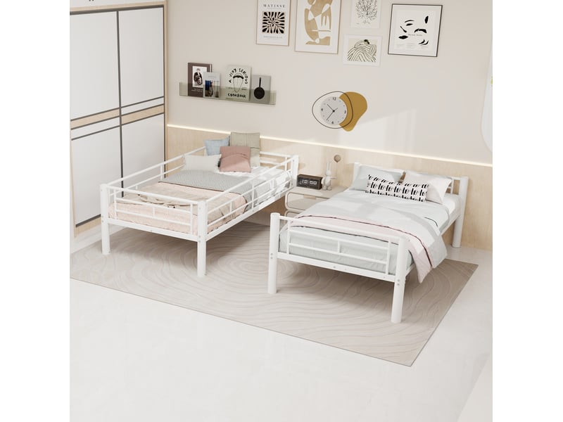  Lit superposé en métal 90x190 cm, convertible en deux lits simples, blanc  - Conforama D