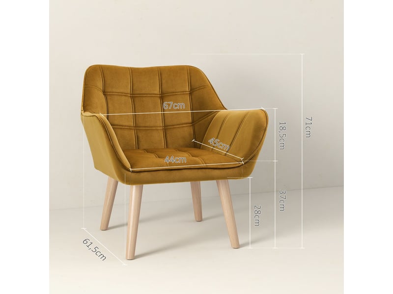 Fauteuil 67 x 61 x 71 cm revêtement velours siège dossier à oreilles pieds surélevés style scandinave coloris jaune polyester effet velours  - Conforama B