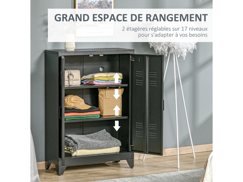  Armoire de bureau en métal 2 étagères noir 75 x 33 x 110 cm  - Conforama D