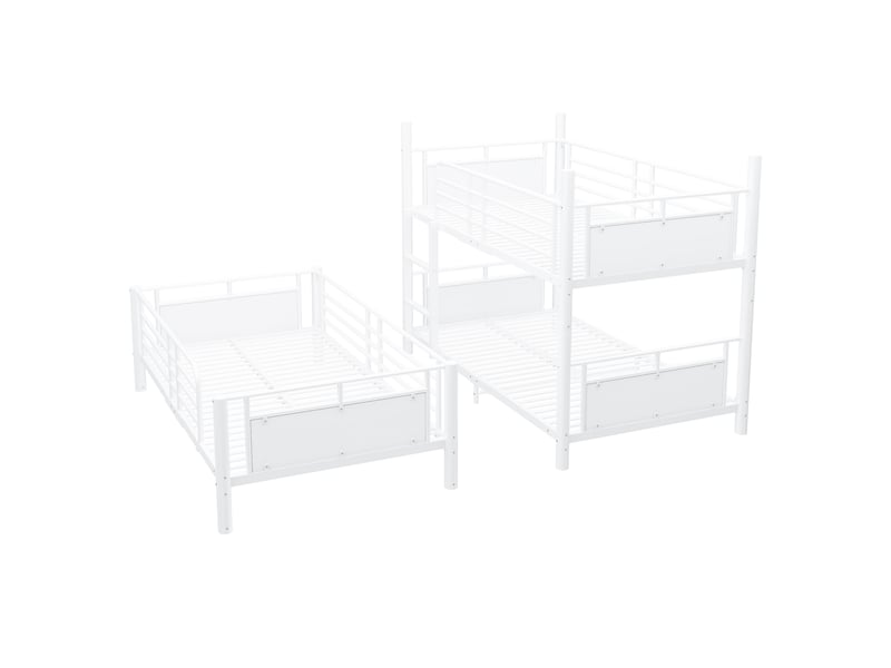  Lit superposé triple enfant 90x200 cm modulable, métal blanc, sans matelas  - Conforama E