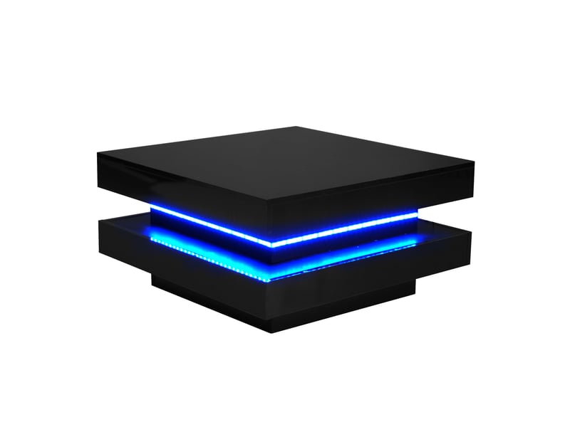 Table basse carrée noire avec led multicolore, style moderne, 70x70x36 cm - Conforama E