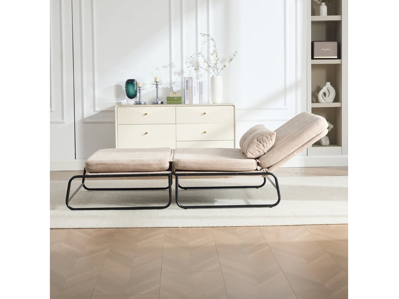 Canapé convertible 2 places avec poches latérales et coussin lombaire en chenille kaki, 104 × 85 × 92 cm - Conforama C