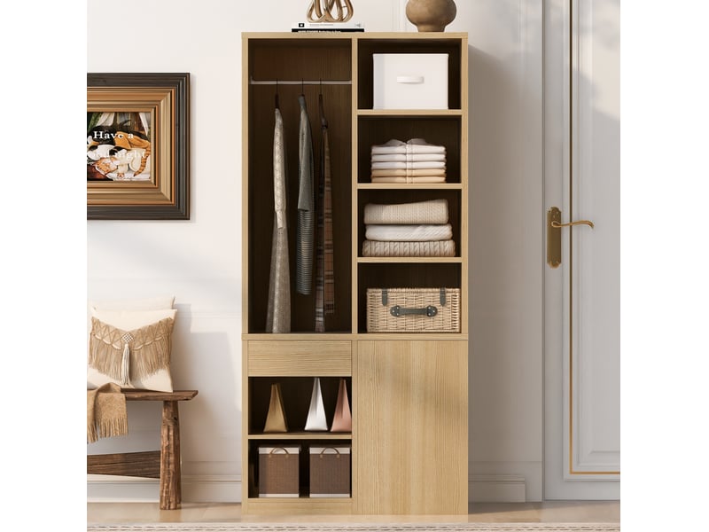  Armoire de rangement modenvie avec penderie, étagères et tiroirs 70 x 50 x 170 cm couleur bois  - Conforama D