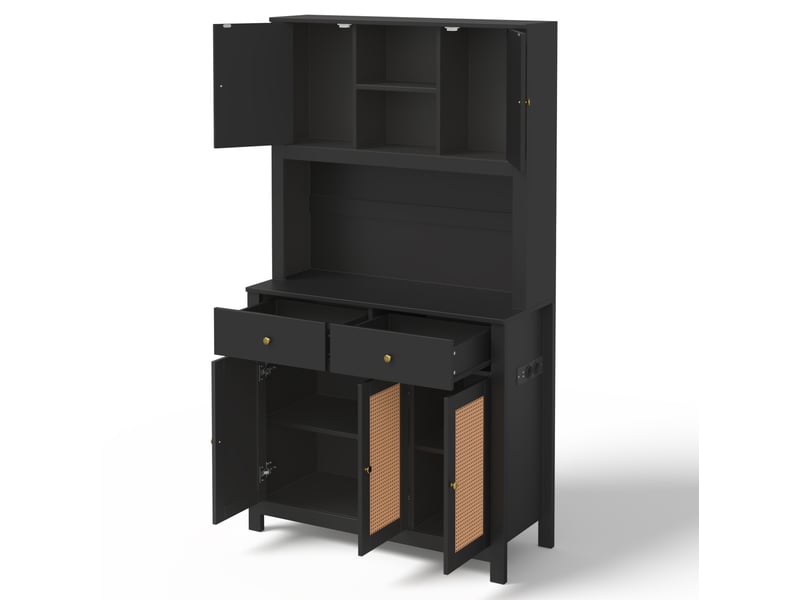  Buffet haut de cuisine led avec prises, 5 portes et 2 tiroirs 100x40x180 cm noir  - Conforama D