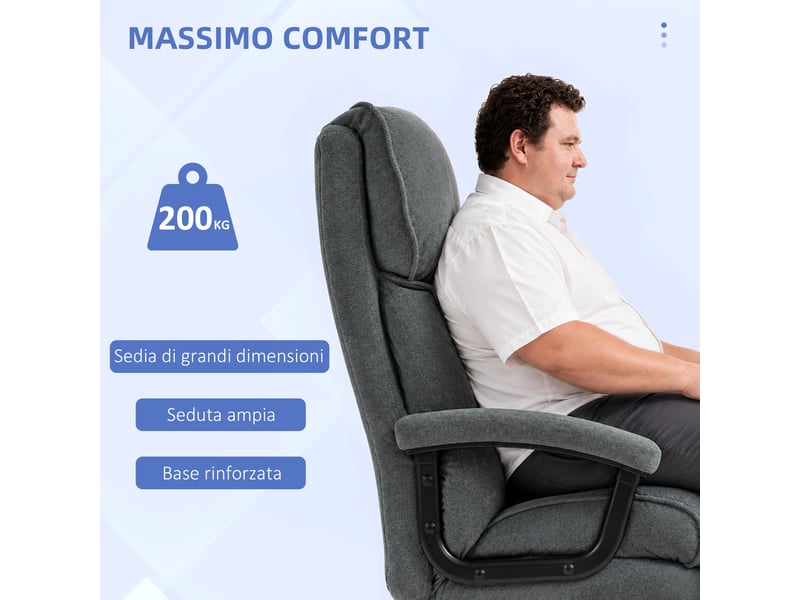  Fauteuil de bureau renforcé, capacité de 200 kg, pivotant et inclinable, en velours gris.  - Conforama E