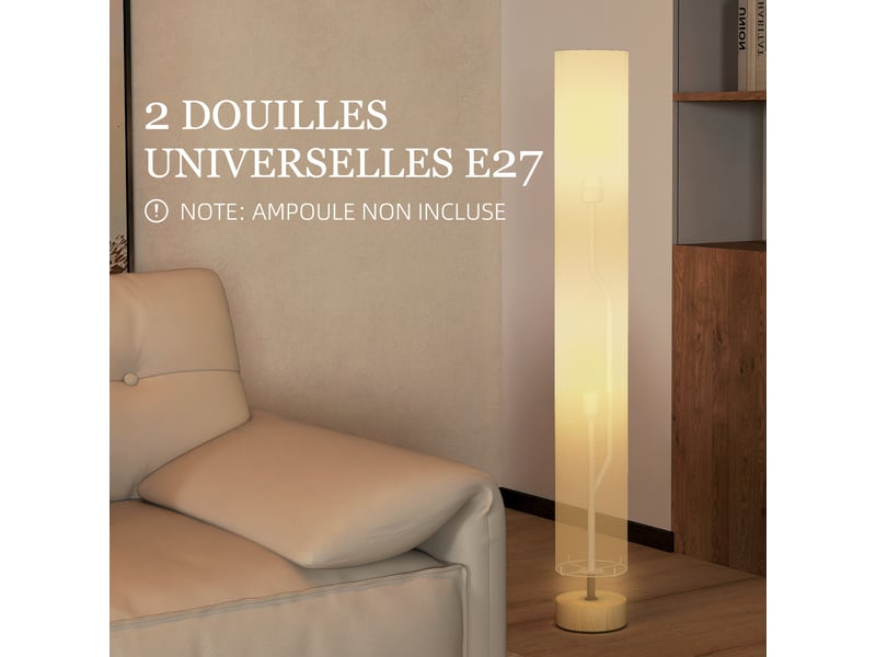  Lampadaire sur pied de salon avec abat-jour en lin, interrupteur à pied, 2 x douille e27, beige, 120 cm  - Conforama A