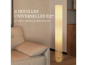 Lampadaire sur pied de salon avec abat-jour en lin, interrupteur à pied, 2 x douille e27, beige, 120 cm