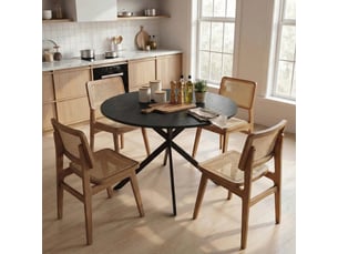 Table de salle à manger ronde 4 personnes en bois et acier pour cuisine ø100 cm noir industriel
