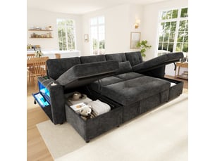 Canapé d'angle convertible 4 places 273x131x83 cm en chenille avec 2 méridiennes coffre, rangement, led, usb type-c - gris