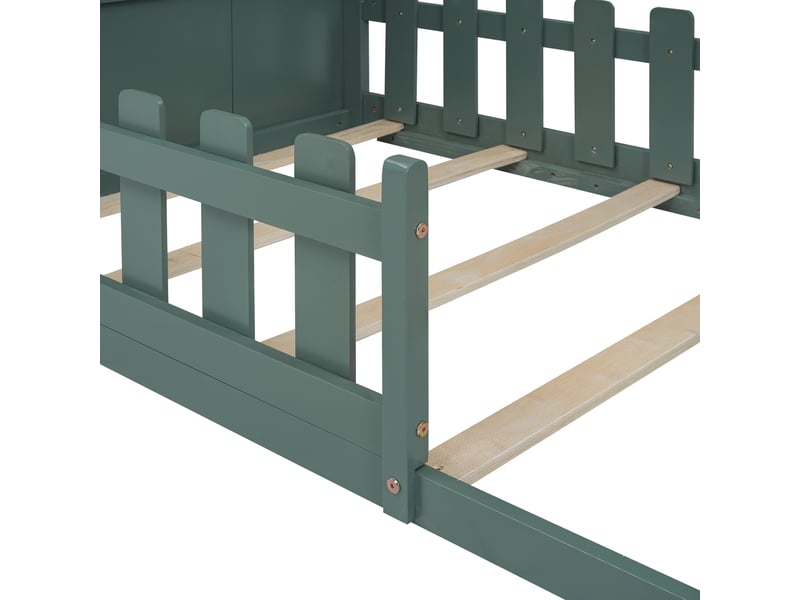  Lit cabane enfant 90x200 cm en pin et mdf, vert, sans matelas  - Conforama E