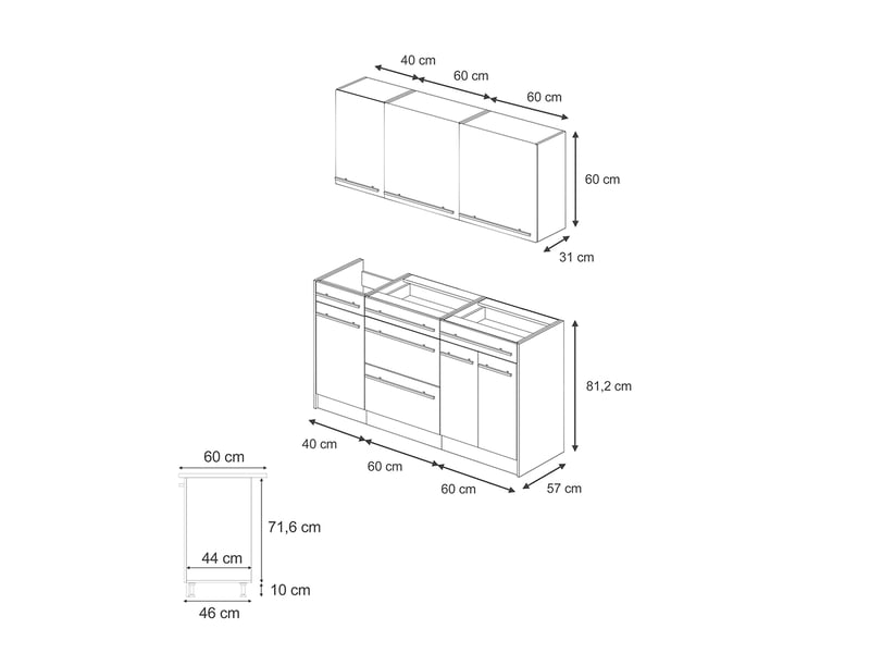 Vicco cuisine, anthracite campagneanthracite, 160cm plan de travail chêne doré - Conforama B