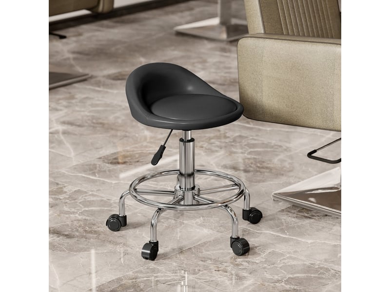  Tabouret de bureau à roulettes,59-75 cm,avec dossier,cuir reconstitué,noir  - Conforama B