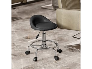 Tabouret de bureau à roulettes,59-75 cm,avec dossier,cuir reconstitué,noir