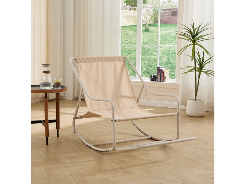  Fauteuil à bascule extérieur en acier 75 x 116 x 82 cm – beige – coussin épais et balancement réglable  - Conforama B
