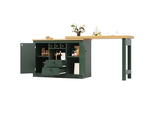 Table de bar extensible vert foncé 120–180cm, rotation 360°, rangement, longueur réglable, pour salon, salle à manger et bureau
