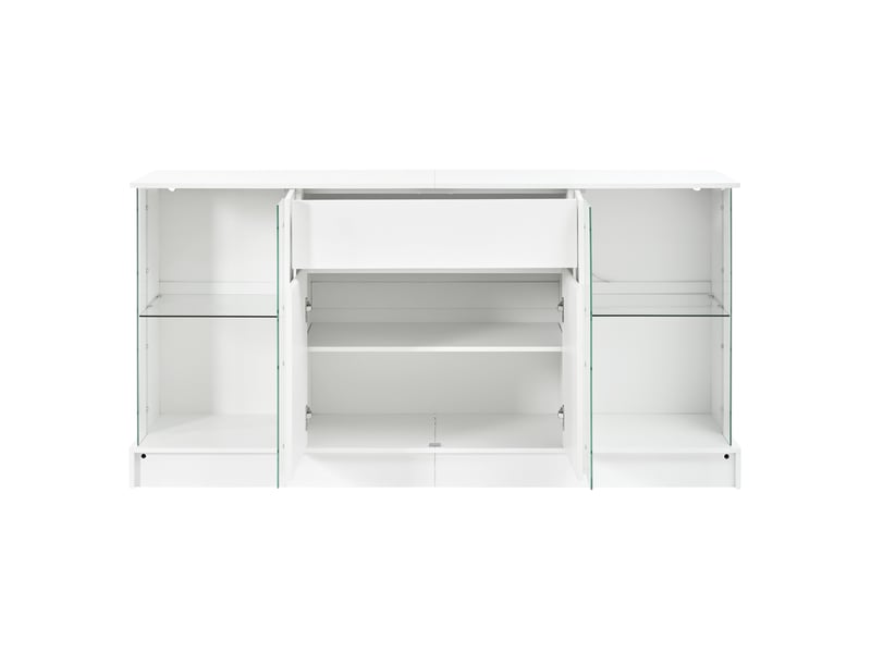  Buffet vitrine avec portes vitrées, meuble de rangement pour salon, blanc, 150 x 40 x 75 cm, panneaux de particules Fay Lum - Conforama D