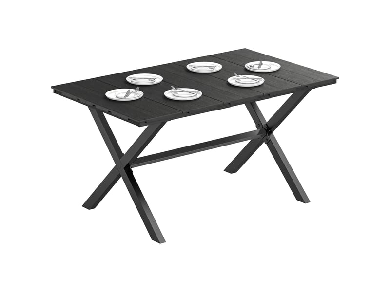  Table de jardin pour 6 personnes avec plateau à lattes en pehd et structure en métal, 150 x 90 x 74 cm, noire  - Conforama A