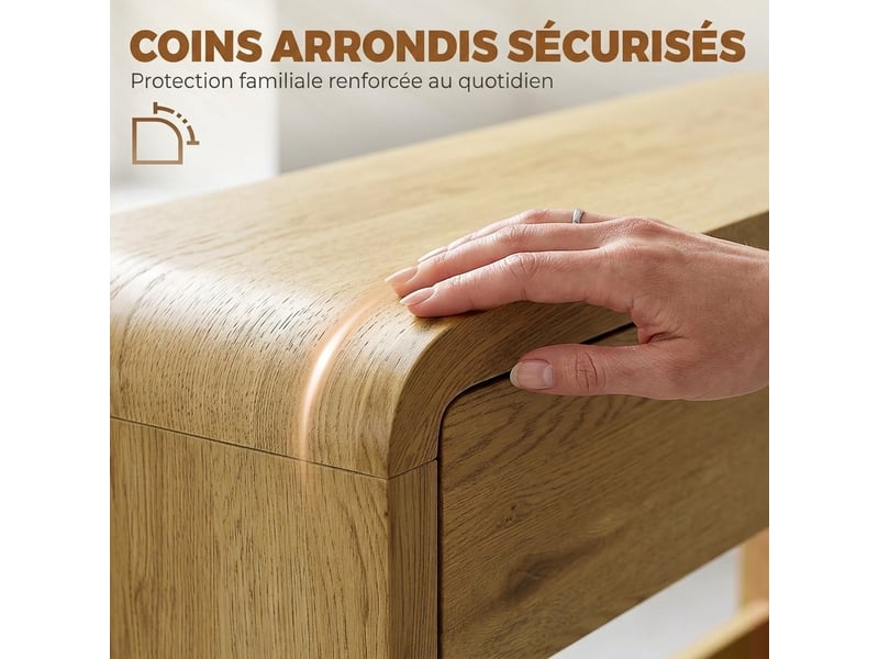 Table console avec 2 tiroirs, console meuble, 100 x 30 x 85 cm, coins arrondis et plateau épais, bois naturel  - Conforama E