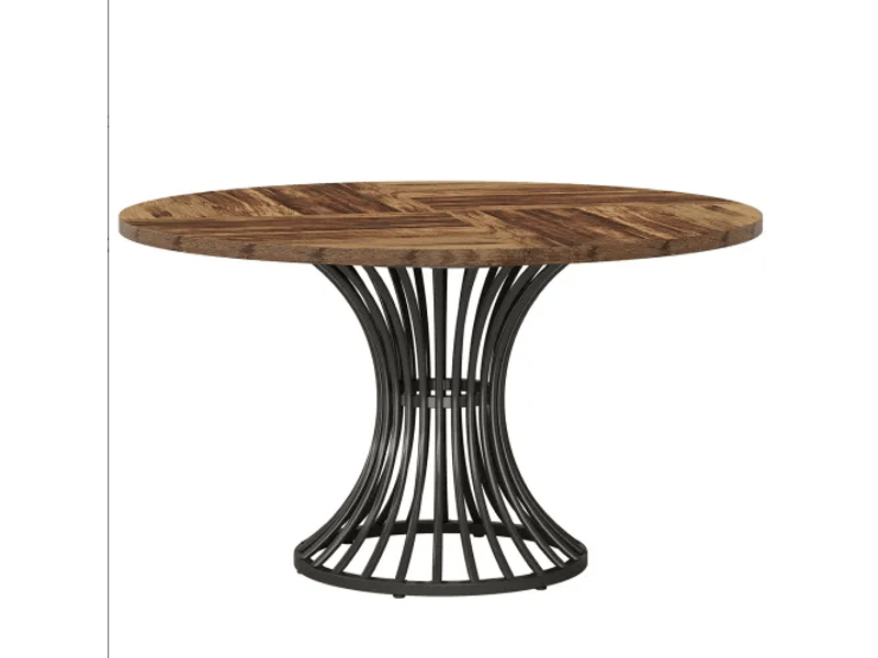  Table de salle à manger ronde 6 personnes en mdf et métal pour cuisine noir et marron rustique  - Conforama A
