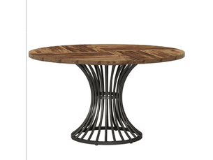 Table de salle à manger ronde 6 personnes en mdf et métal pour cuisine noir et marron rustique