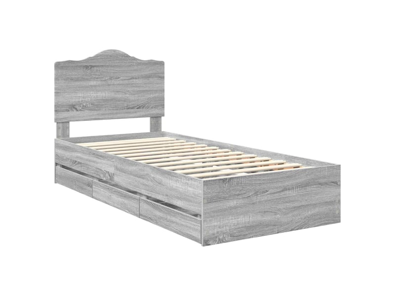  Lit simple- lit adulte -  cadre de lit gris sonoma 100 x 200 cm bois ingénierie  - Conforama C