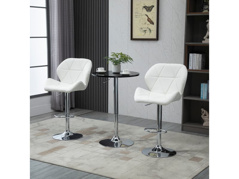  Lot 2 tabourets bar réglables, métalsimilicuir, cuisine, dossier, repose-pieds, 51,5x57,5x93-114,5 cm, blanc.  - Conforama D