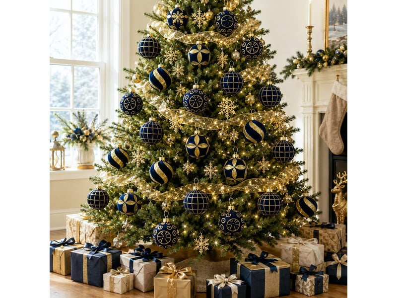  Lot de 16 boules de noël 8 cm, décorations suspendues pour sapin de noël, ornements de fête pour maison, bleu foncé  - Conforama C