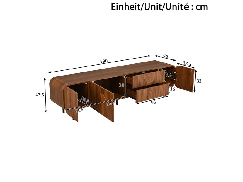  Meuble tv 3 portes 2 tiroirs passe-câbles 180 cm homvra  - Conforama E