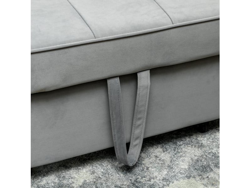 Canapé convertible 2 places en tissu gris à l'aspect velours, dossier 3 positions, coffre et roulettes - Conforama D