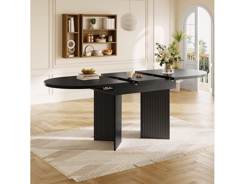  Table à manger extensible noire 120-160 x 80 cm, table de cuisine en mdf avec rallonge intégrée et pieds rainurés  - Conforama B