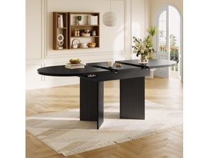 Table à manger extensible noire 120-160 x 80 cm, table de cuisine en mdf avec rallonge intégrée et pieds rainurés
