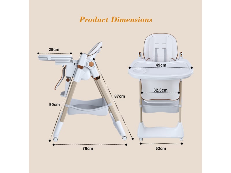  Chaise haute bébé réglable,53x76x95 cm,pliable avec plateau amovible,blanche  - Conforama C
