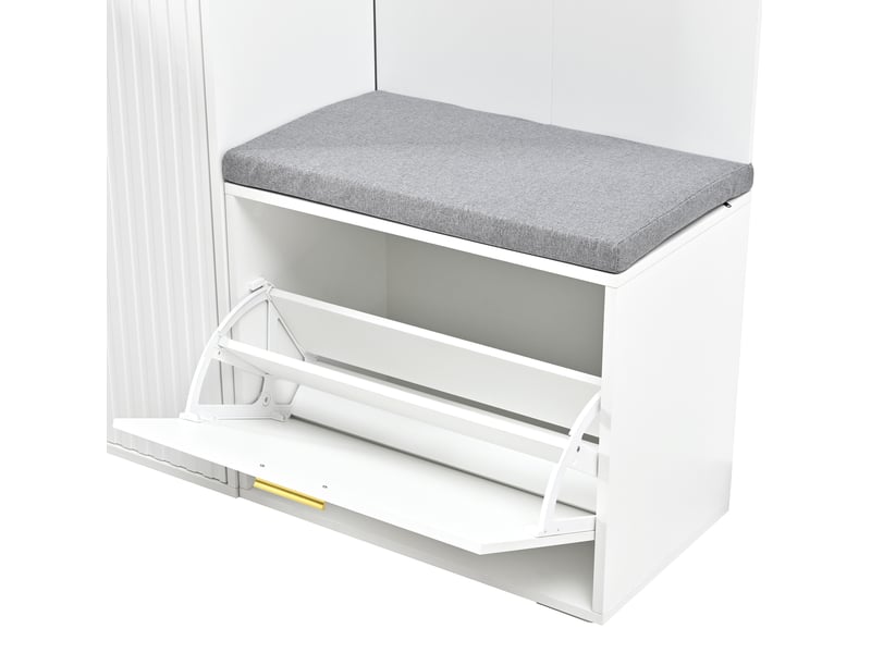  Vestiaire d'entrée blanc 150 cm avec miroir, penderie, banc, tiroir et meuble à chaussures 3 portes pratique  - Conforama D