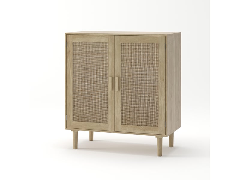  Meuble de rangement 2 portes en mdf et rotin naturel 80 x 40 x 88 cm W2552P474876 - Conforama A