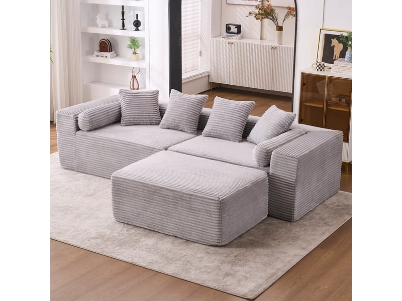  Canapé modulable, canapé de salon, en tissu chenille, gris, pour salon, mobilier pour espace de vie, chambre  - Conforama R