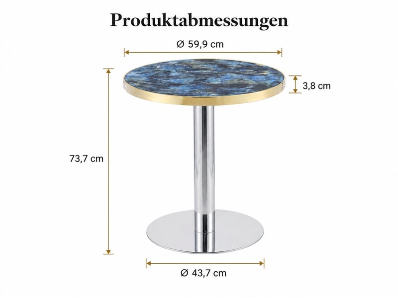  Table d’appoint ronde avec plateau effet marbre et pied central stable - lpospi - bord doré, mdf et métal bleu 60 × 73,7 cm  - Conforama D