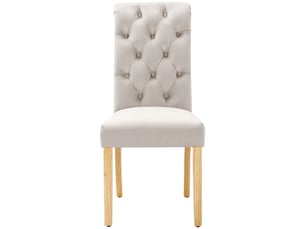 Lot de 2 chaises de salle à manger en velours beige, pieds en chêne et boutons chromés