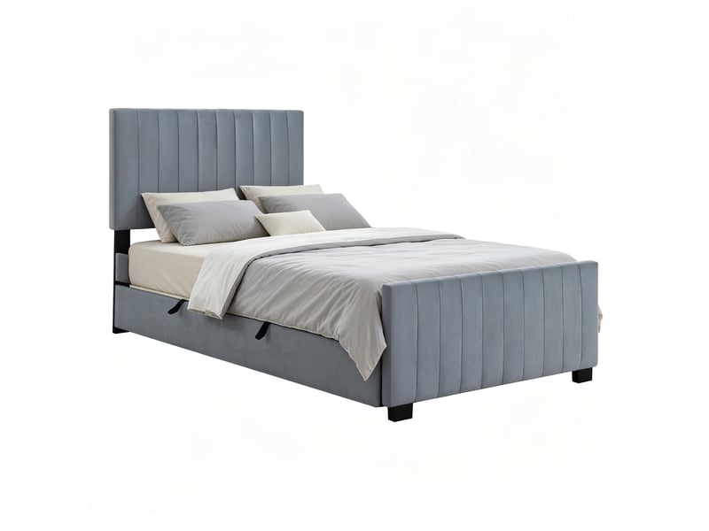  Lit capitonné 90 x 190 cm avec lit gigogne, velours doux, design minimaliste, gris  - Conforama A