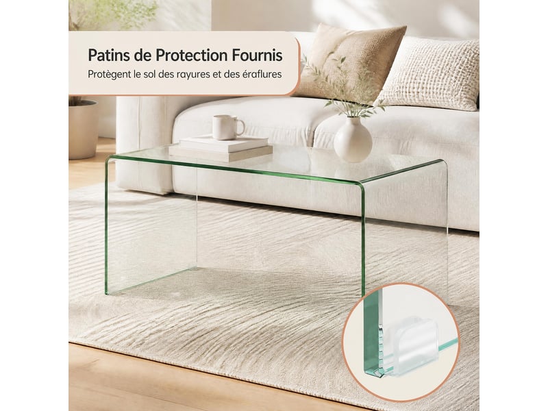  Table basse salon rectangulaire en verre trempé en forme u  - Conforama D