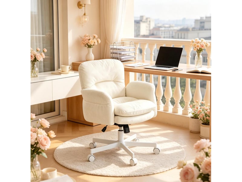  Moderne akzentstuhl, drehbarer essstuhl, chenille samt, beige, 150kg tragkraft  - Conforama D