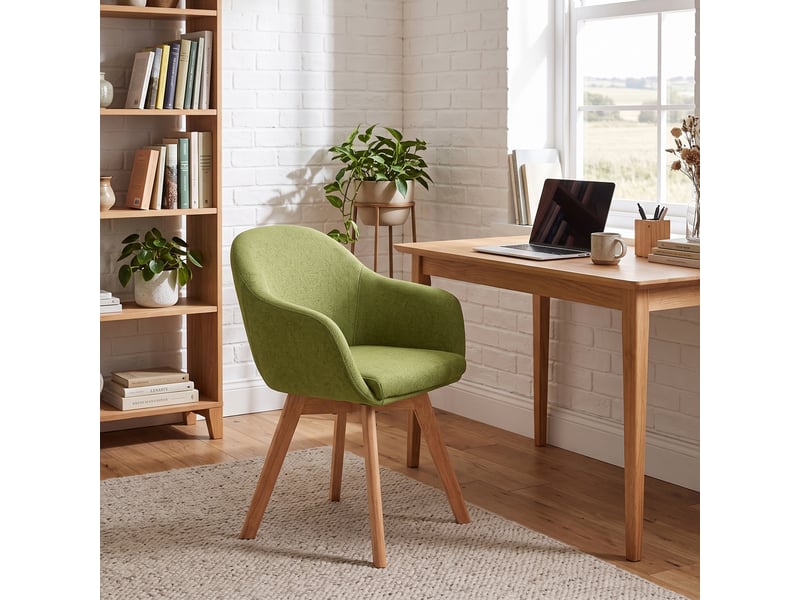 Lot de 6 chaises de salle à manger pivotantes à 360° – tissu effet lin respirant, pieds en bois massif - vert mousse - Conforama W
